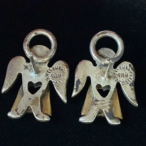 Vintage Signed RRH 925 Silver Angel Earrings - Picture 4 of 5